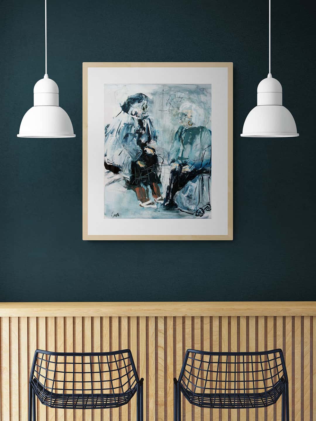 Belfast Chat Painting hanging at breakfast bar -- Una O Grady Paintings