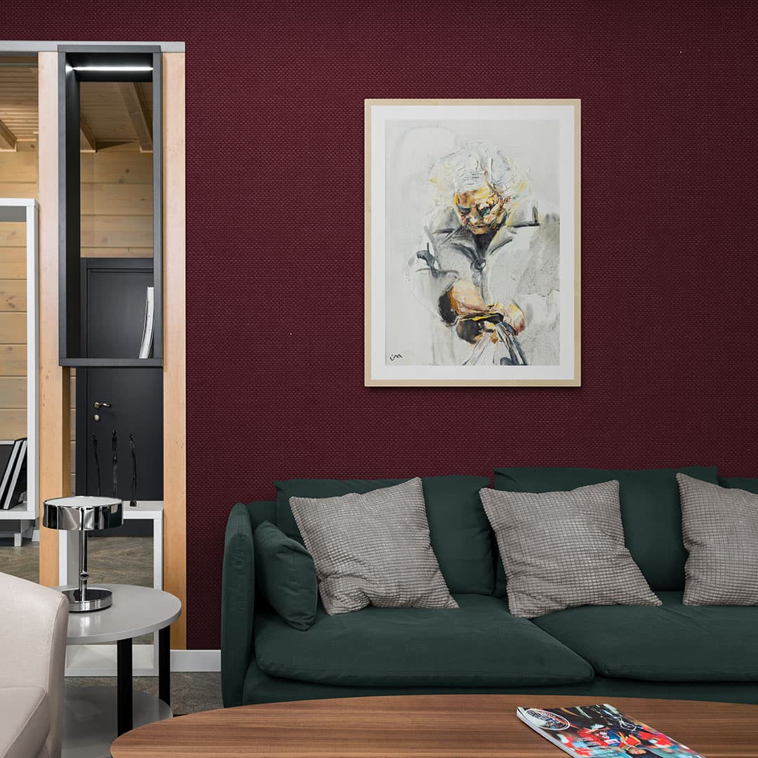 Counting The Pennies Painting hanging in cosy red living room -- Una O Grady Paintings