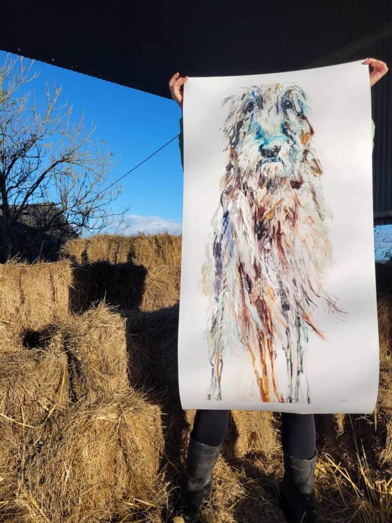 Deerhound behind the scenes in a farm barn -- Una O Grady Paintings