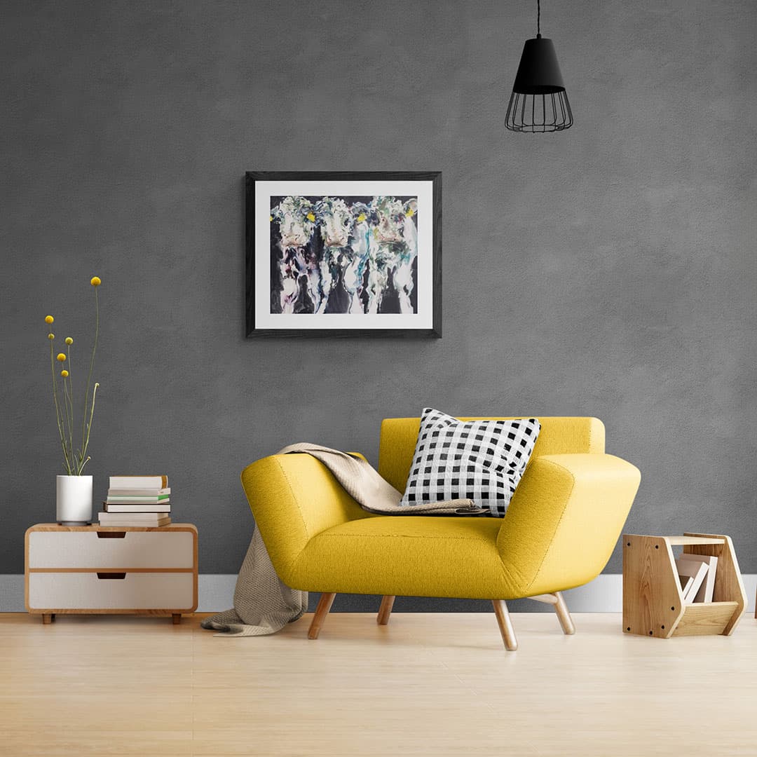 In The Shed For Winter hanging in modern living room yellow chair--Una O Grady Paintings