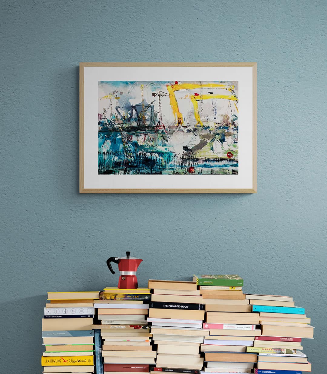Memories of Duncrue Print hanging in cosy library -- Una O Grady Paintings