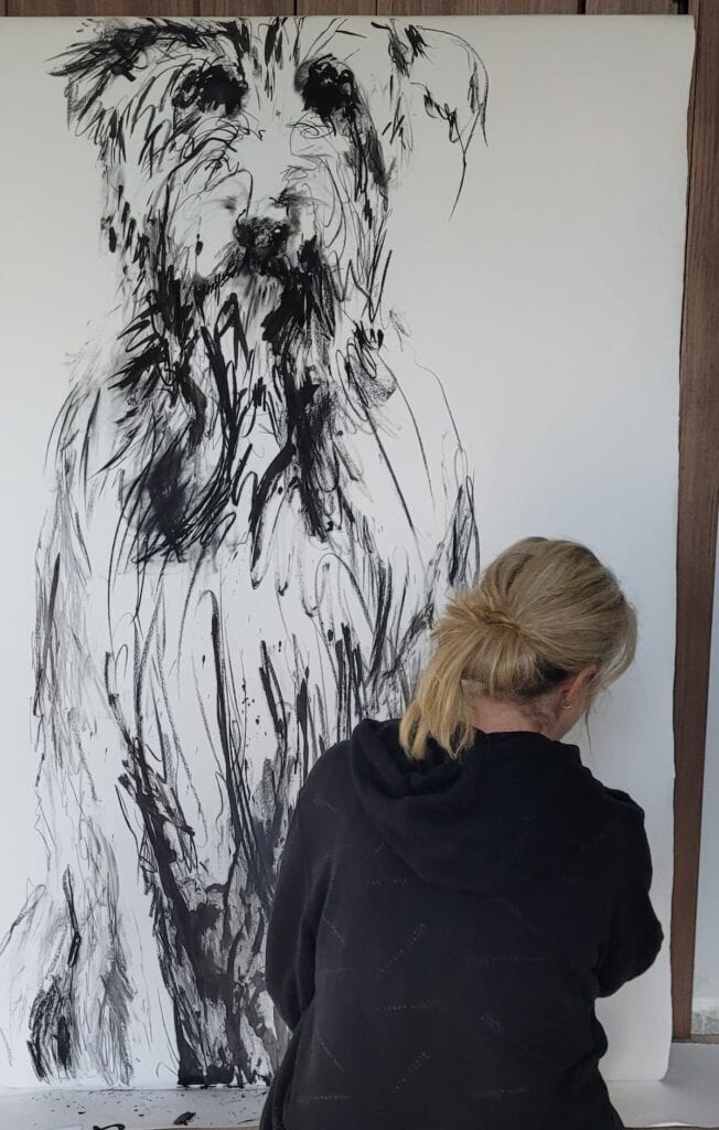 Una drawing Proud Dog behind the scenes -- Una O Grady Paintings