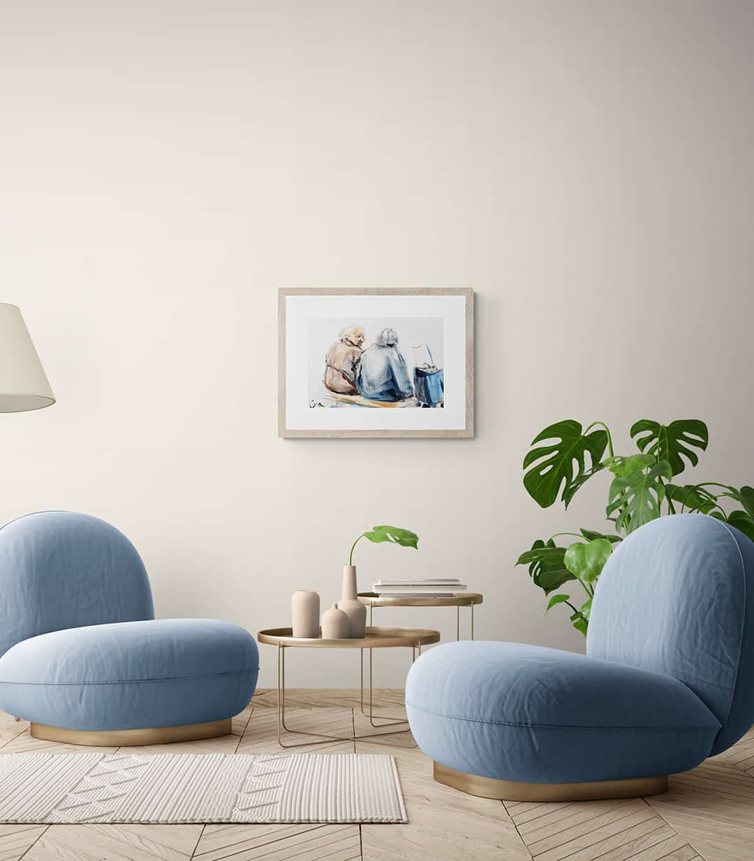 Wait Til Ya Hear This painting hanging above cosy chairs -- Una O Grady Paintings