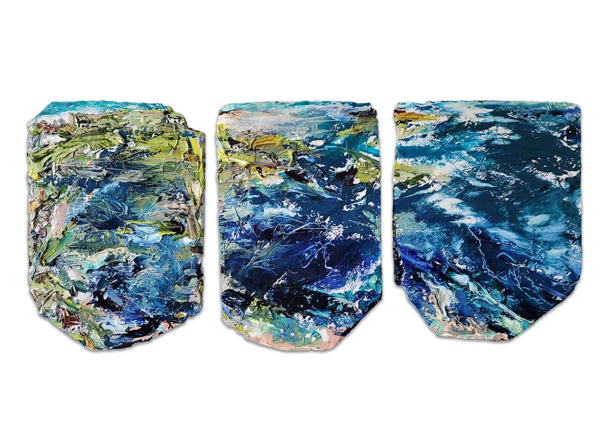 Wild Atlantic Way Texture and Colours Triptych on Slate -- Una O Grady