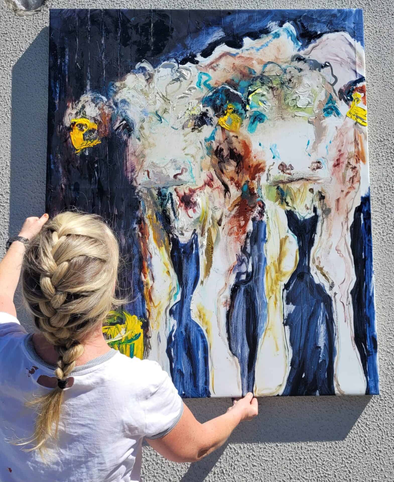 Yellow Bucket In The Cow Shed hanging on wall -- Una O Grady Paintings