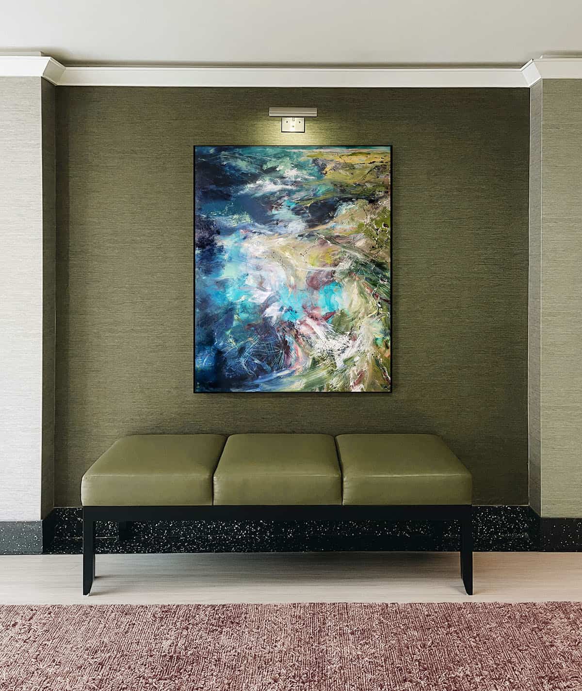 kinetic coastline hanging in entrance hall -- una o grady paintings