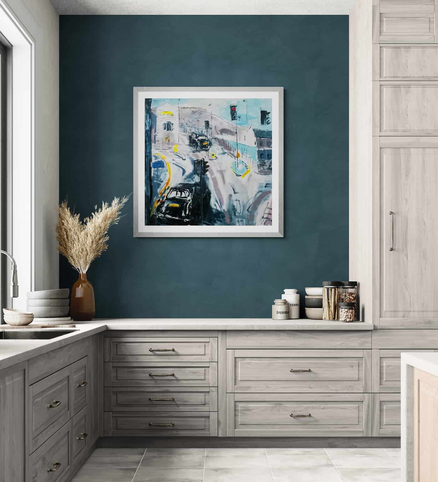 North Street Taxis Shankill Bound painting in kitchen -- Una O Grady Paintings