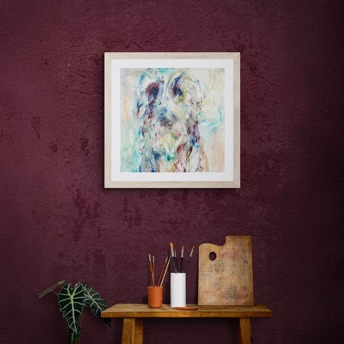 Sunday Wolfhound Painting Hanging in Studio -- Una O Grady Paintings